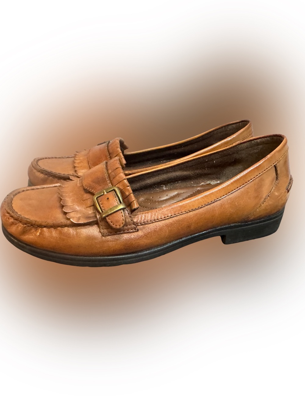 Women's Tan Leather Kiltie Loafer with Buckle